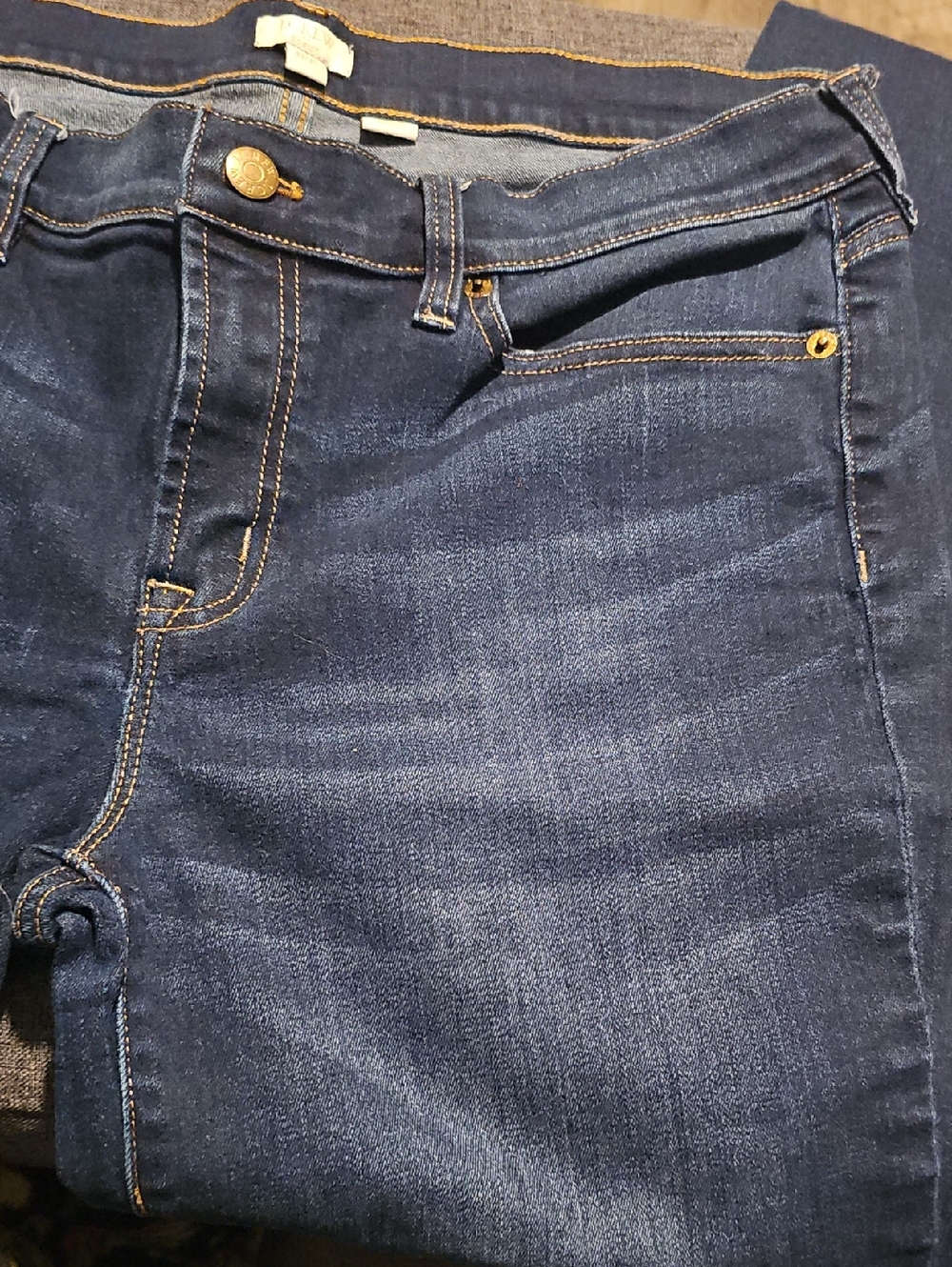 J. Crew Dark Blue Denim Jeans Gold Stitching Stretch Women Waist 32 / 30